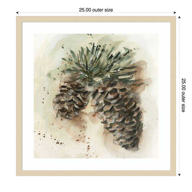 Watercolor Pinecone Study No. 1 by Ethan Harper Wood Framed Wall Art Print - Brown