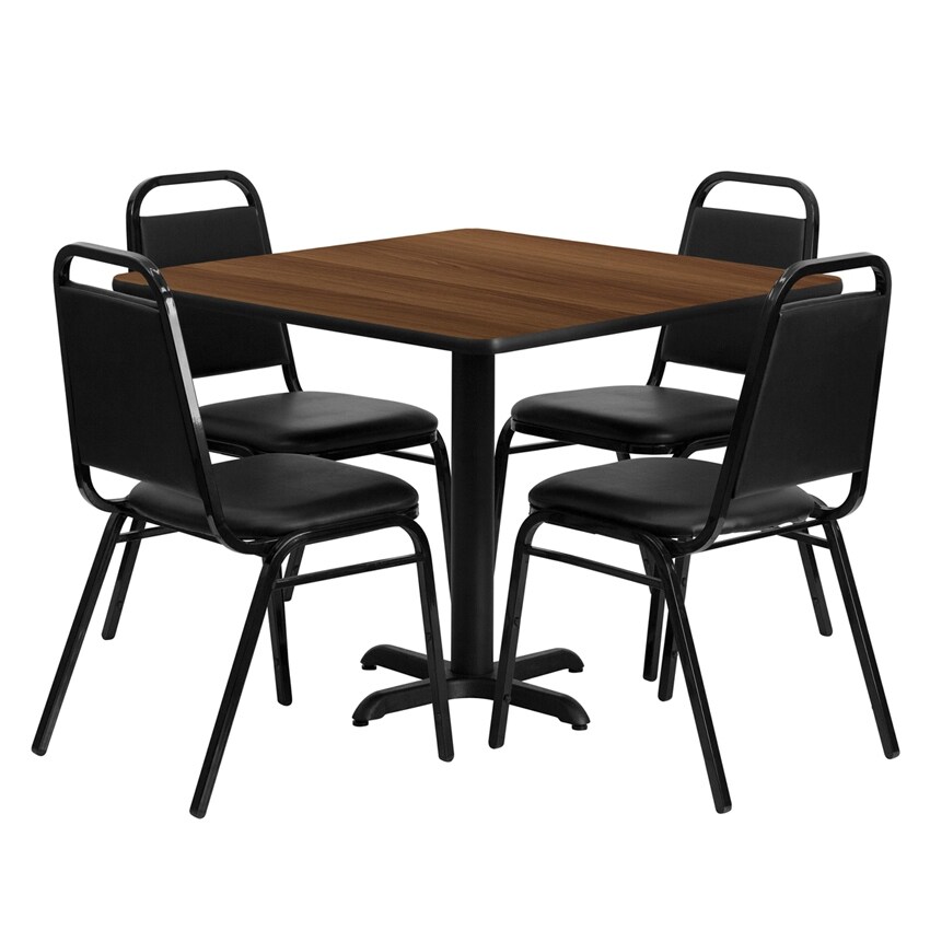 Offex 36'' Square Walnut Laminate Table Set with Black Trapezoidal