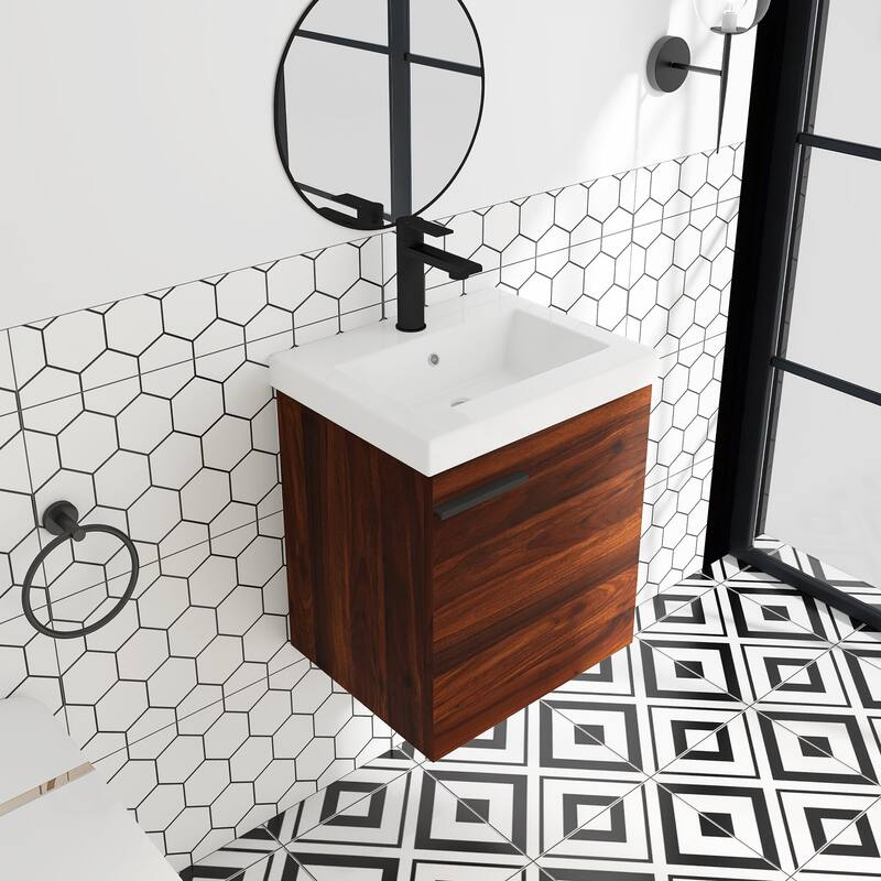 18" Wall-Mounted Bathroom Vanity with Ceramic Top and Basin