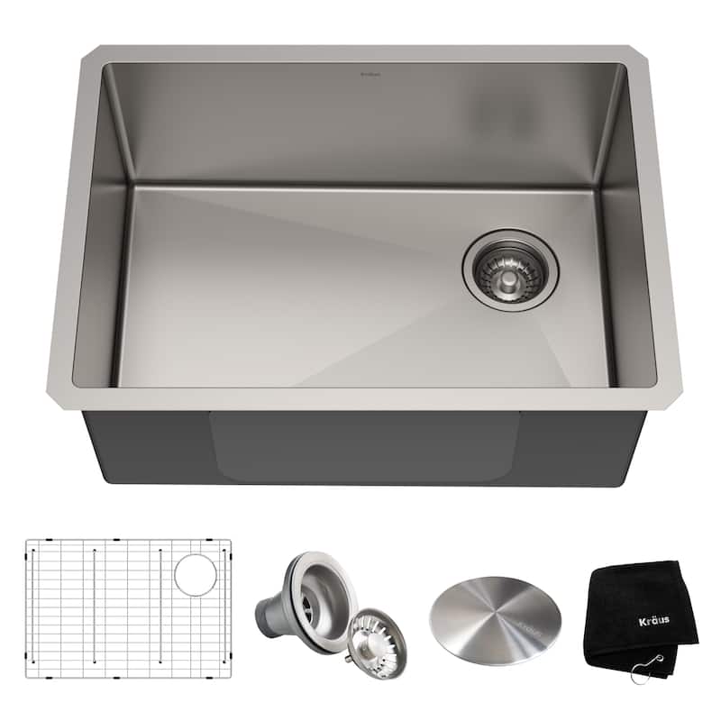 KRAUS Standart PRO Undermount Single Bowl Stainless Steel Kitchen Sink - 25 inch (25"L x 18"W x 10.5"D)