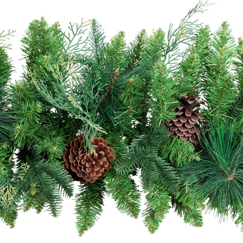 Pine and Cedar Artificial Christmas Garland with Pinecones - 10' x 15" - Unlit