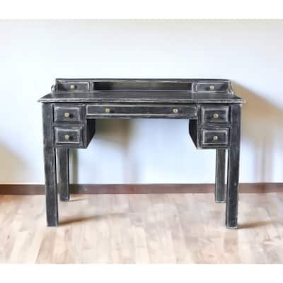 46" Black Solid Wood Writing Desk With Seven Drawers