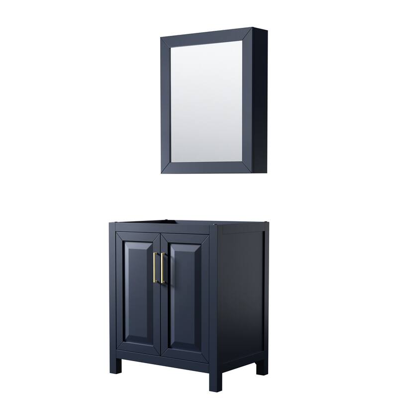 Wyndham Collection Daria 29" Single Free Standing Vanity Cabinet - - Dark Blue / Brushed Gold Hardware