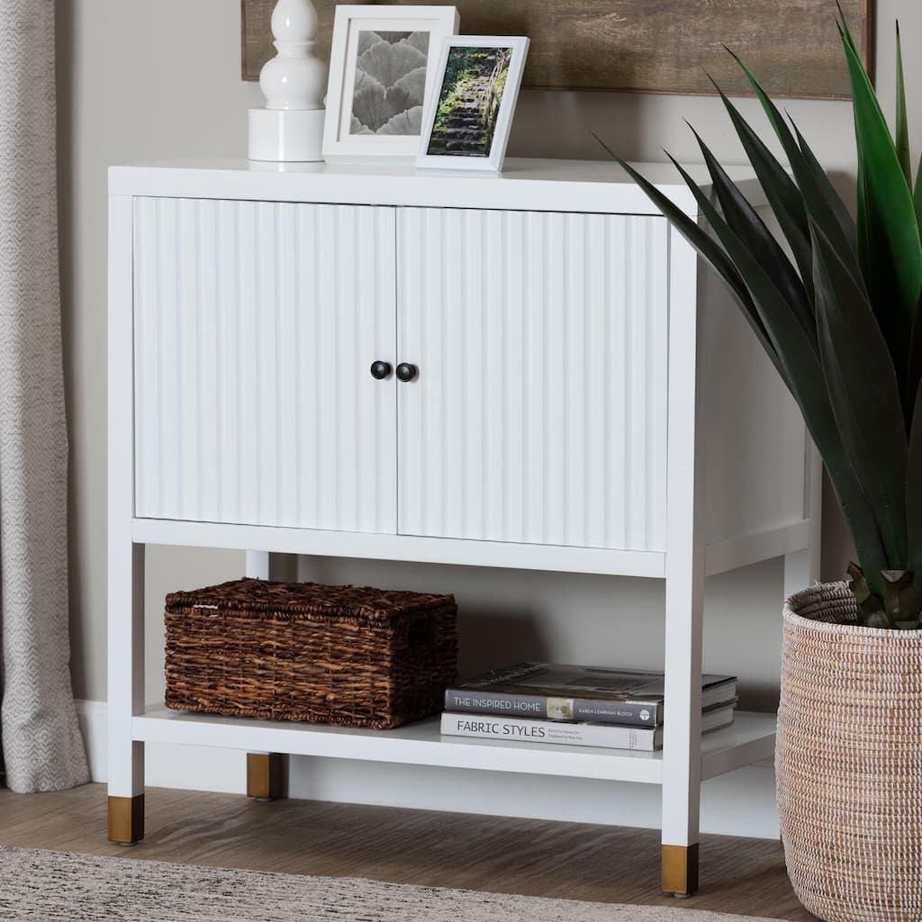 Aiden Fluted Sideboard - 2-Door Accent Storage Cabinet with Open Shelf and Raised Legs, Compact Entryway or Dining Room Cabinet