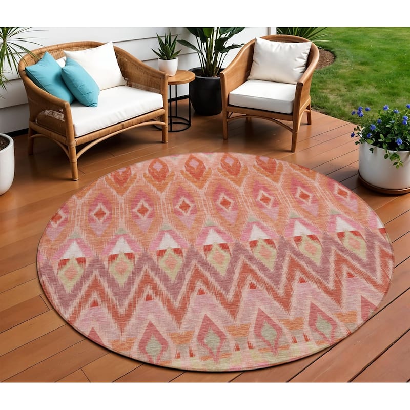 HomeRoots Southwestern Transitional Rectangle Outdoor Rug - 8' Round