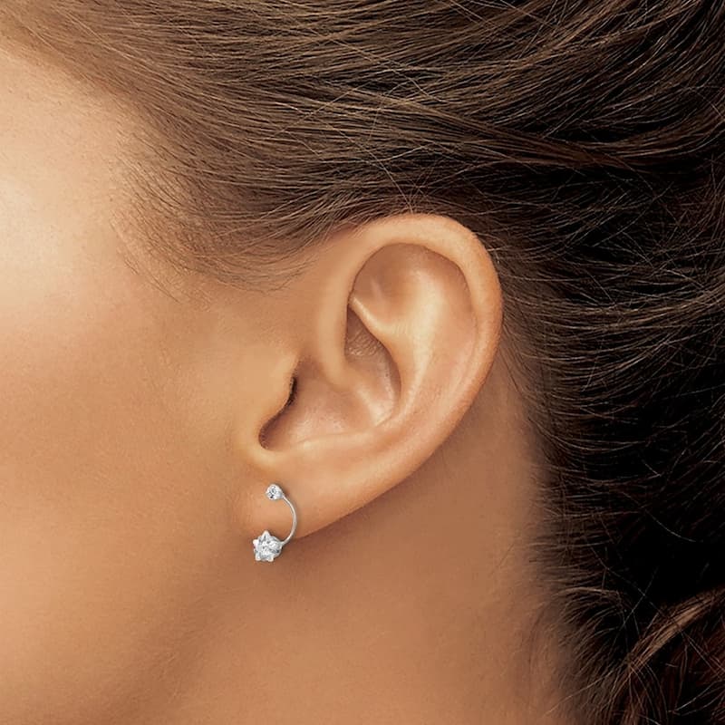 Curata 14k White Gold Polished Shooting Star CZ Cubic Zirconia 13x5mm Post Earrings