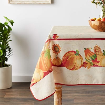Violet Linen Fall Harvest Thanksgiving Autumn Leaves Sunflowers Tablecloth
