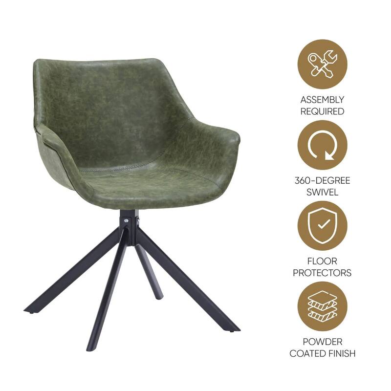 Markley Leather Swivel Dining Armchair with Black Iron Base - Accent Dining Chair for Kitchen and Dining Room Set of 4
