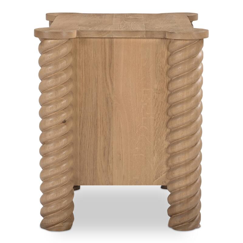 NADAAL STUDIOS Calvert Treccia Nightstand, Solid Oak with Oak Veneer Panels, 2 Drawers, Turned Legs, Natural Finish