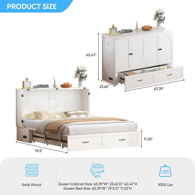 Mixoy Modern Murphy Bed Cabinet Queen Size with Charging,Optional Mattress
