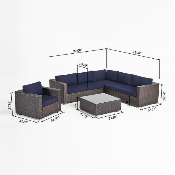 dimension image slide 0 of 15, Christopher Knight Home Santa Rosa Outdoor 7-piece Wicker Seating Sectional Set