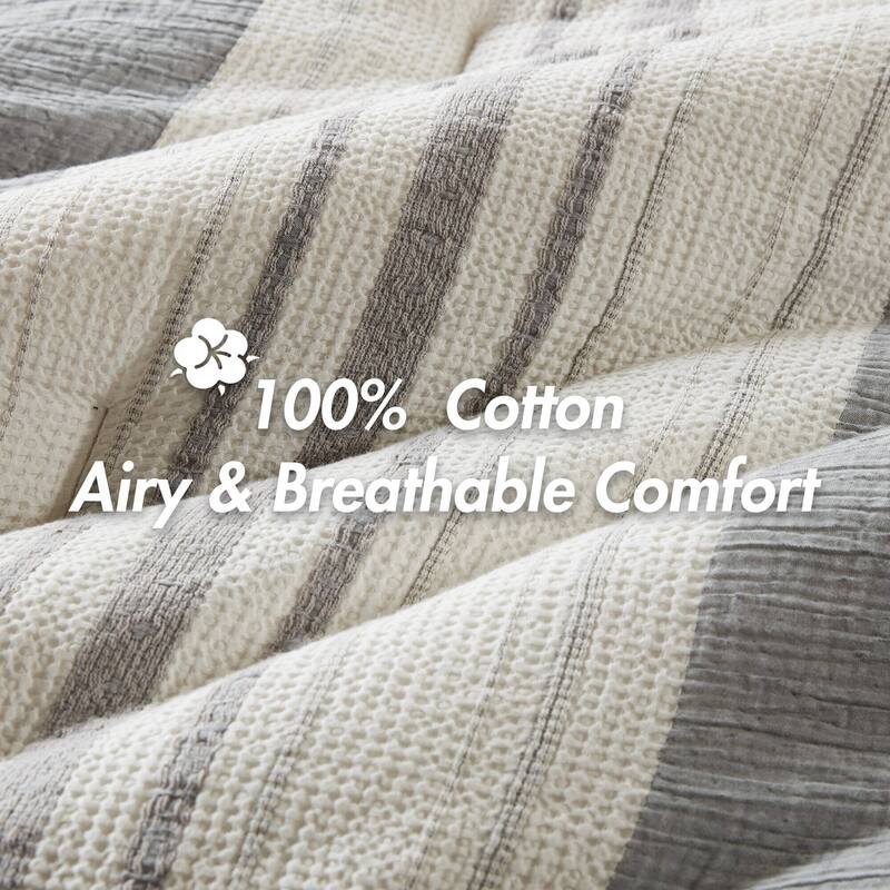 GDF Studio - Amara Textured Cotton Comforter 3-Piece Set with Waffle and Gauze Weave