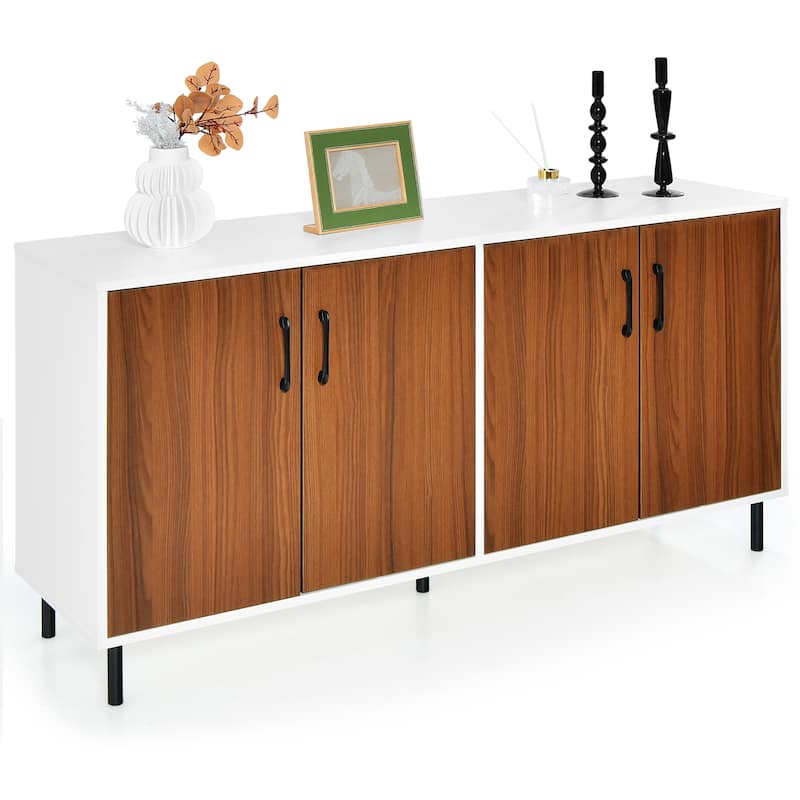 Costway Buffet Server Sideboard Kitchen Storage Cabinet Cupboard with - 58'' x 16'' x 30'' (L x W x H) - White+Walnut - 58'' x 16'' x 30'' (L x W x H)