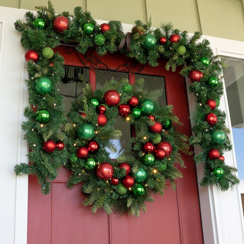 9 ft. Artificial Christmas Garland with Lights - Christmas Cheer - Red ...