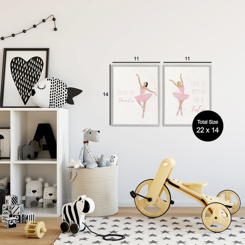 Stupell Inspiring Ballerina Sentiments Framed Giclee Art Design By Chen Alyesh (Set of 2)