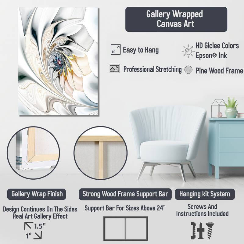 Designart "White Gold And Black Ornamental Liquid Spiral" Abstract Spirals Canvas Set Of 3 - For Living Room Decor