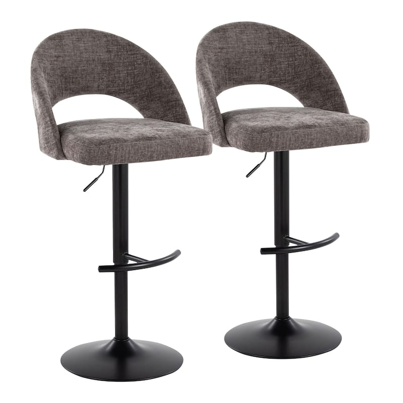 Renee Adjustable Barstool - Set of 2 - Dark Grey Fabric/Black Finish