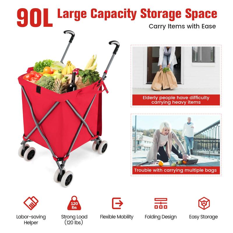 Costway Folding Shopping Cart Utility w/ Water-Resistant Removable
