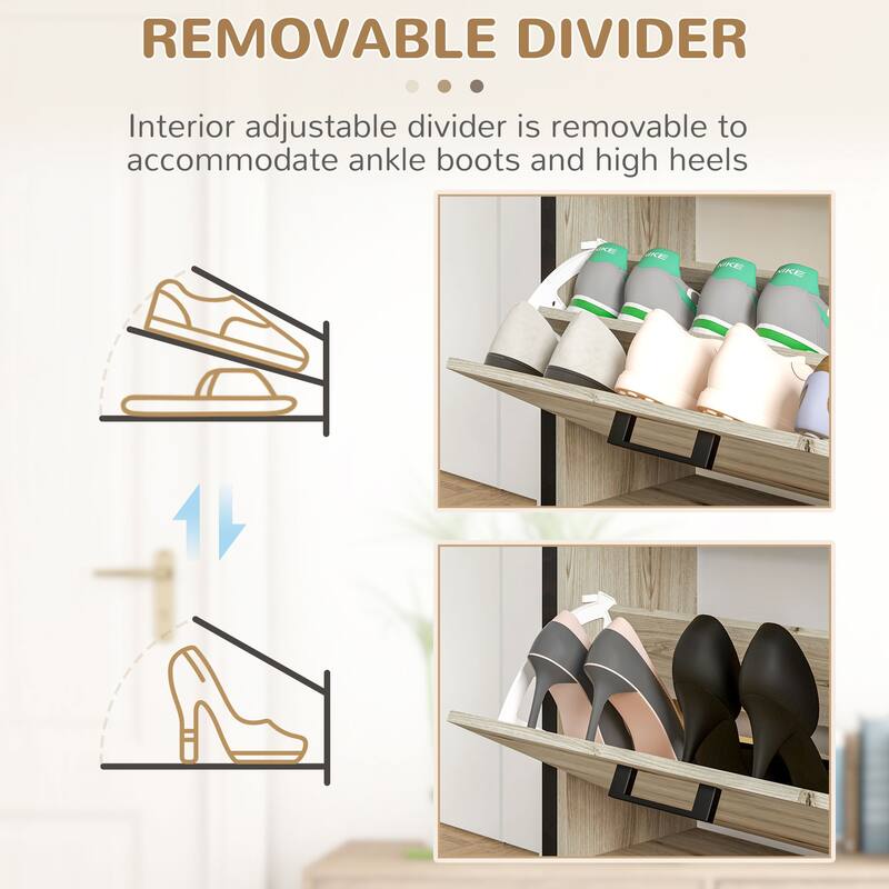 Industrial Freestanding Shoe Cabinet with 3 Flip Drawers