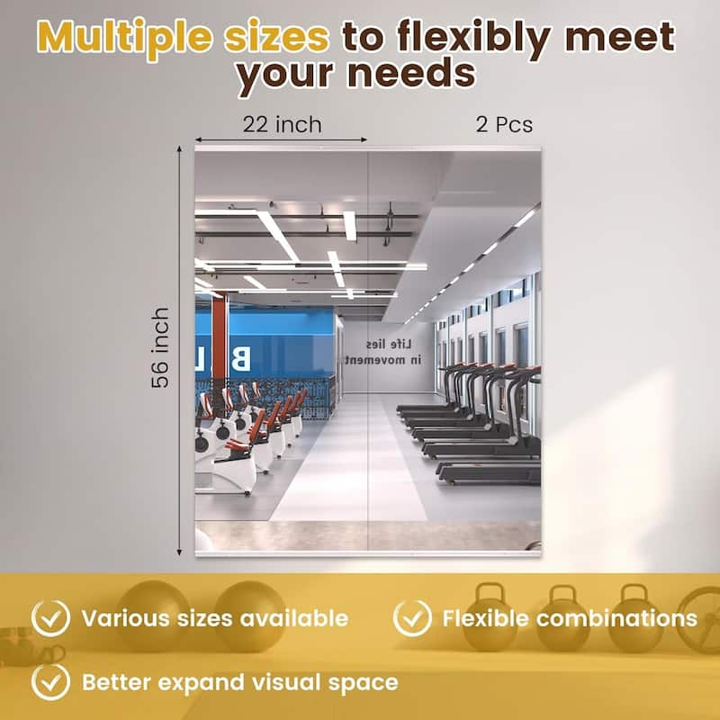 Full Length Tempered Glass Mirror - Rectangular Wall Mirror for Yoga, Gym & Dance Studio(Set of 2/3)