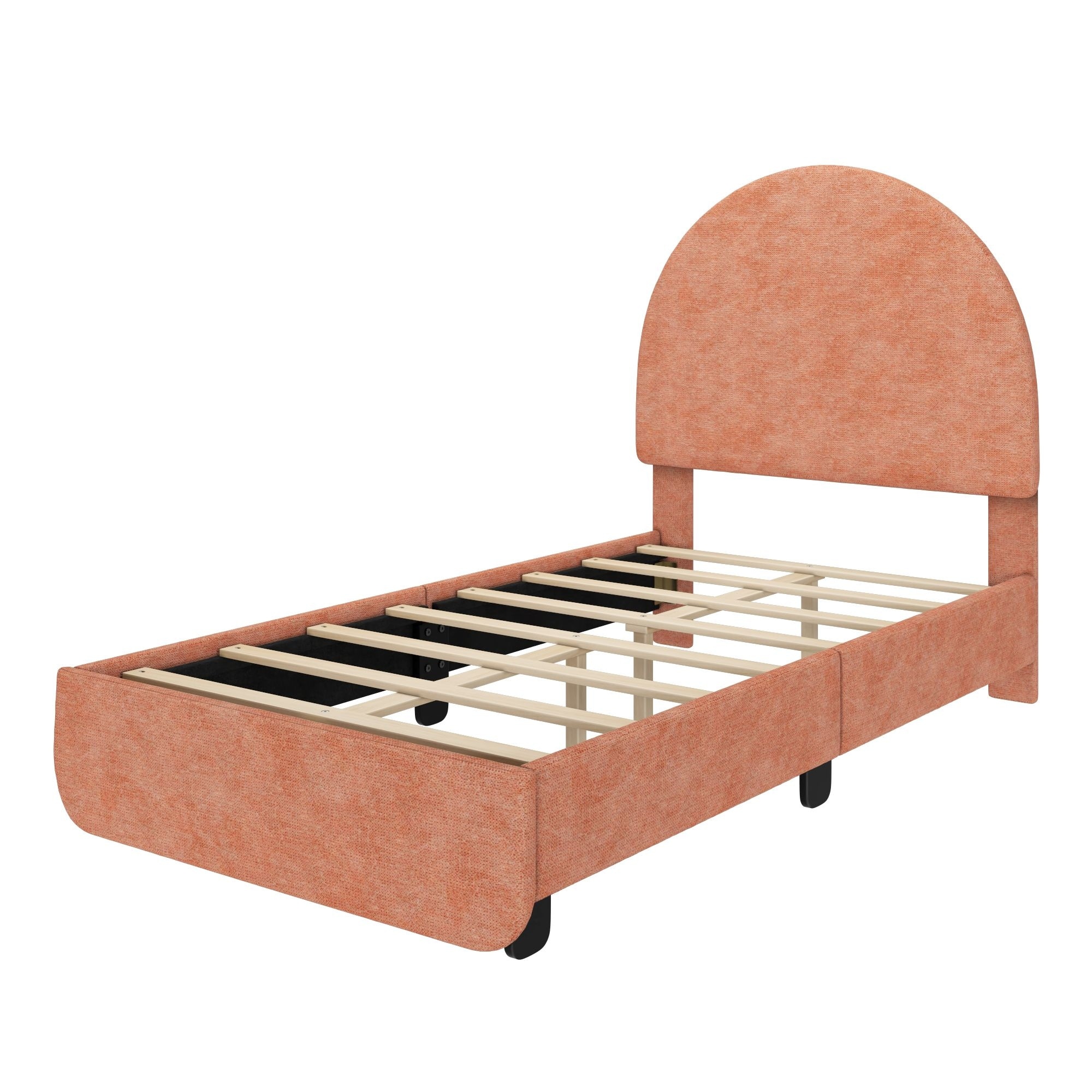 Max and Lily Twin-Size Upholstered Bed with Arched Headboard