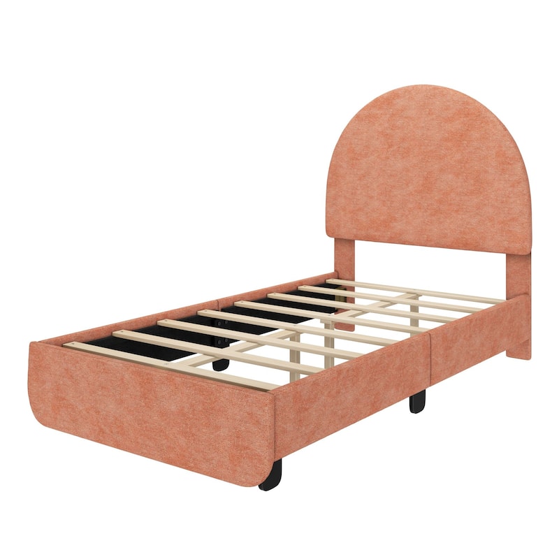 Max and Lily Twin-Size Upholstered Bed with Arched Headboard