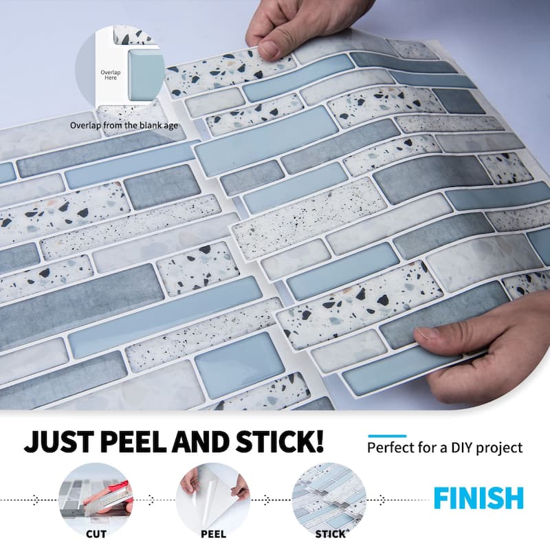 Art3d 12"x12" Vinyl Peel and Stick Backsplash Tile (10-Pack) aqua stone look