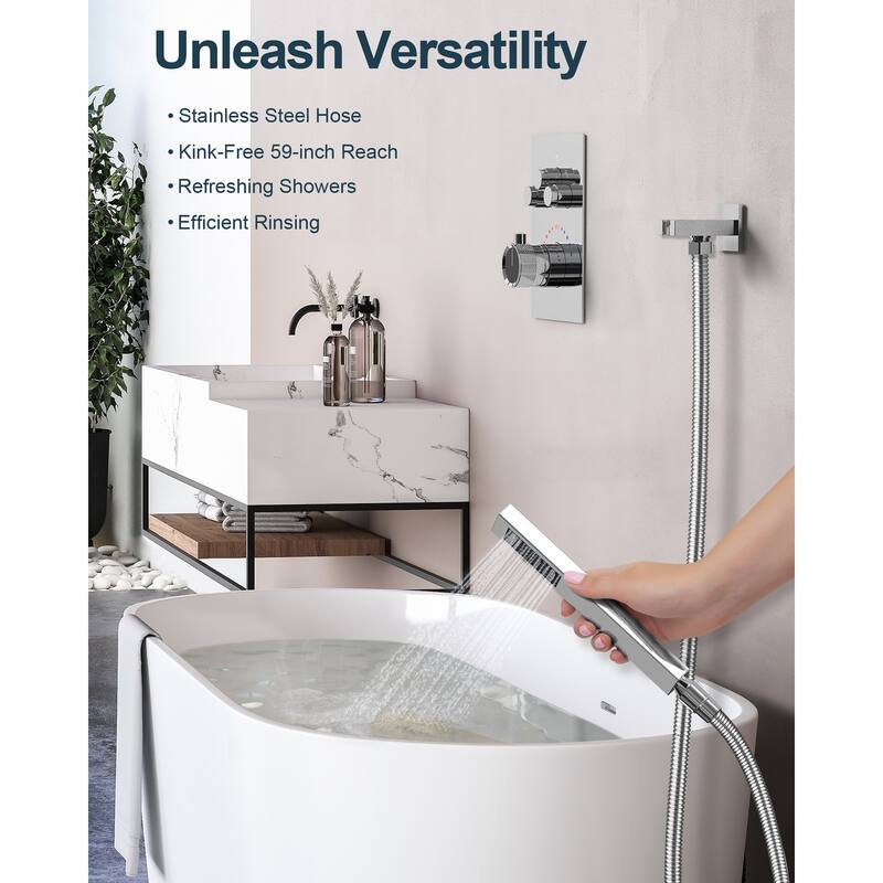 GRANDJOY Dual Shower Heads System 12" & 6" Rainfall Shower Head with Handheld Sprayer