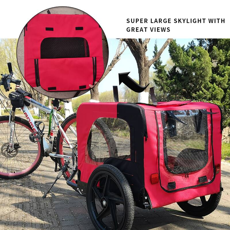 Foldable Dog Bike Trailer with Steel Frame, 16-Inch Wheels, and 88lb Capacity