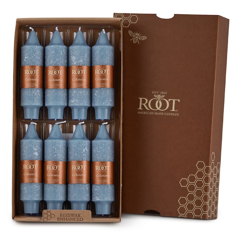 Root Unscented 5 In. Timberline™ Collenette Taper Candles box of 8 - 5 X 1-1/4 - Williamsburg Blue