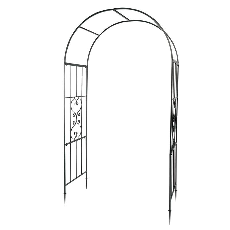 Dark Green Wrought Iron Garden Arch for Climbing Plants Vines or Roses - 46.65” x 22.05” x 87.2" (L x W x H)