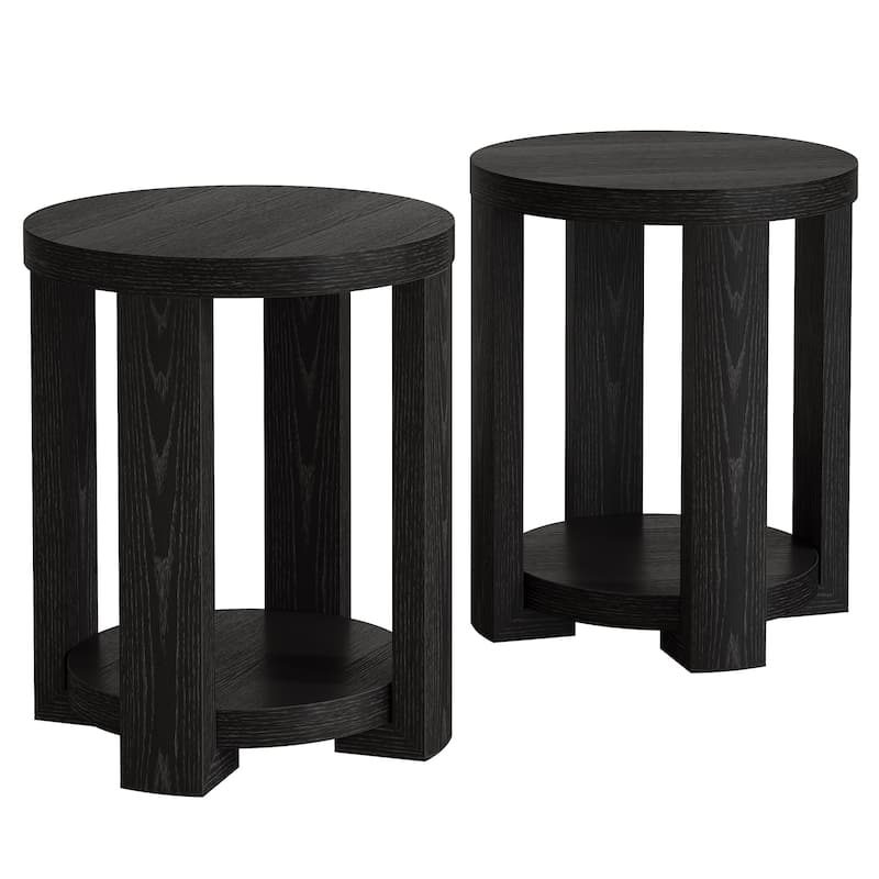 2-Tier Round End Table, Side Table, Small Bedside Accent Table for Living Room, Bedroom (Set of 2)