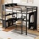 preview thumbnail 3 of 12, Metal Loft Bed with Storage Cubes, Shelves, Wardrobe And L-shaped Desk, Full Size, Black