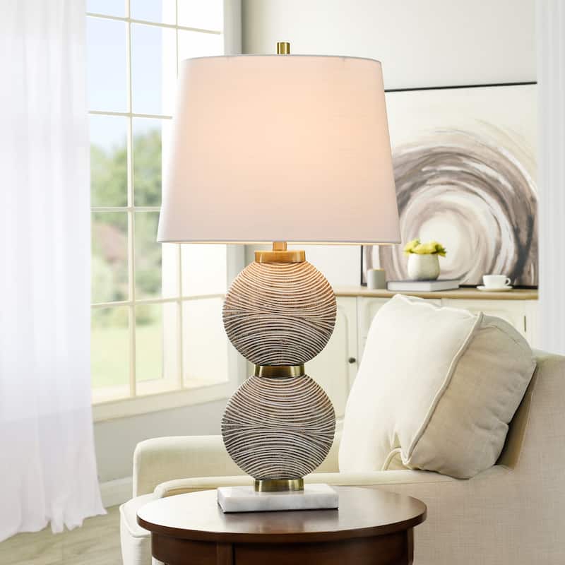 Shallows Brass Table Lamp - Polyresin Double Circle Cream Striped - White Shade
