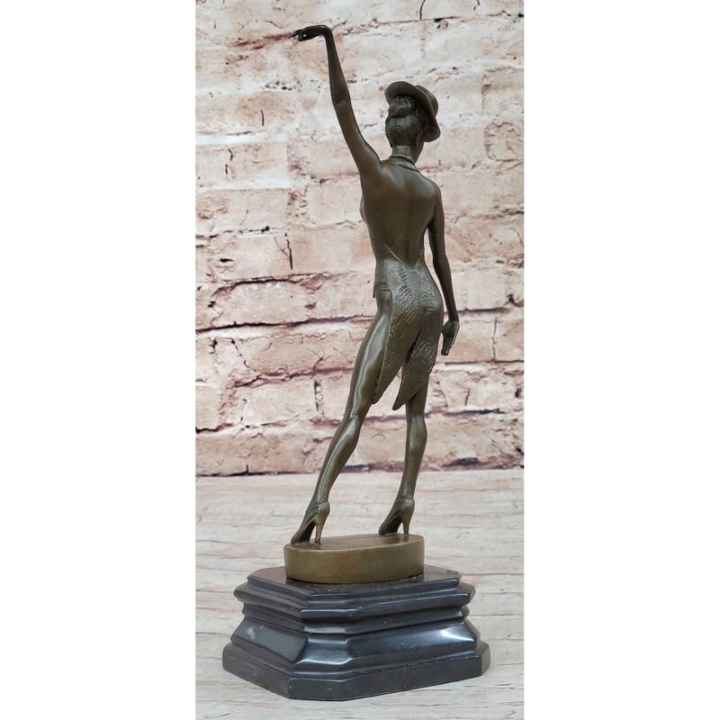 Handmade Sculpture In Bronze W/ Highlight Black Marble Base Sculpture Figurine
