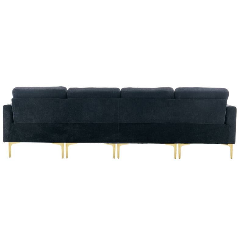 L Shaped Convertible Sectional Sofa with Ottoman, Velvet Fabric 5 Seater Sofa, Upholstered Sofa with Chaise & Storage Pockets