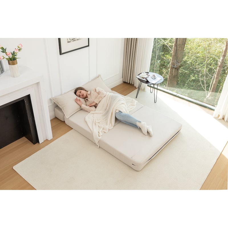 47.63" Corduroy 2-Seater Sleeper Sofa, Floor Mattress and Backrest