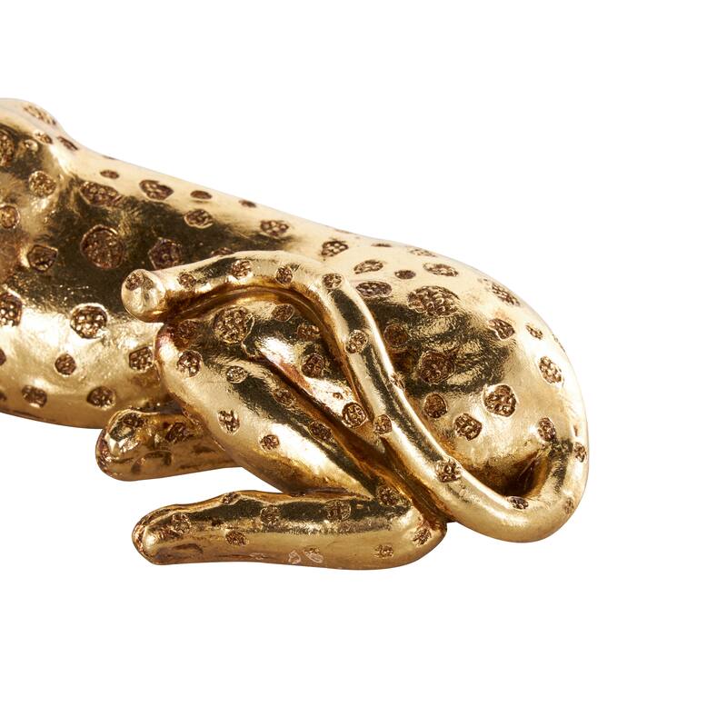 Gold Resin Leopard Sculpture with Textured Spots