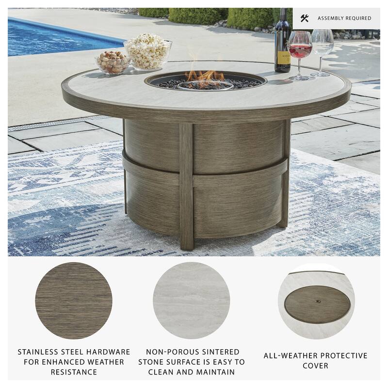 Signature Design by Ashley Rainier Ranch Beige Fire Pit Table - 47.99" W x 47.99" D x 25" H
