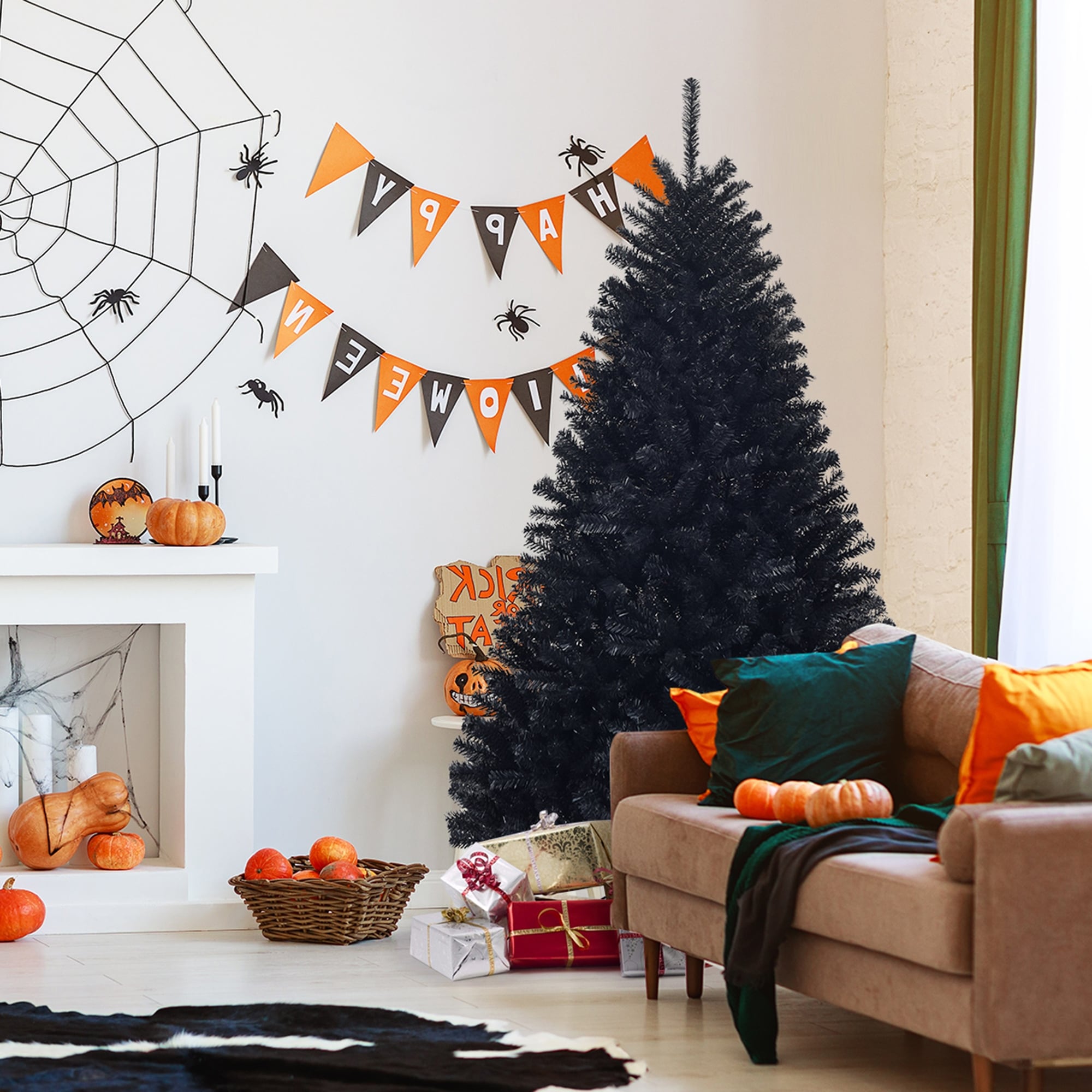 Gymax 6FT Artificial Halloween Christmas Tree Hinged Pine Tree Holiday - 3.7' x 6' (Dia x H)