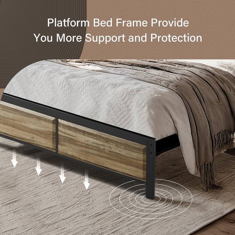 VECELO Platform Bed Frame with Wooden Headboard, Heavy Duty Steel Slats Support, No Box Spring Needed