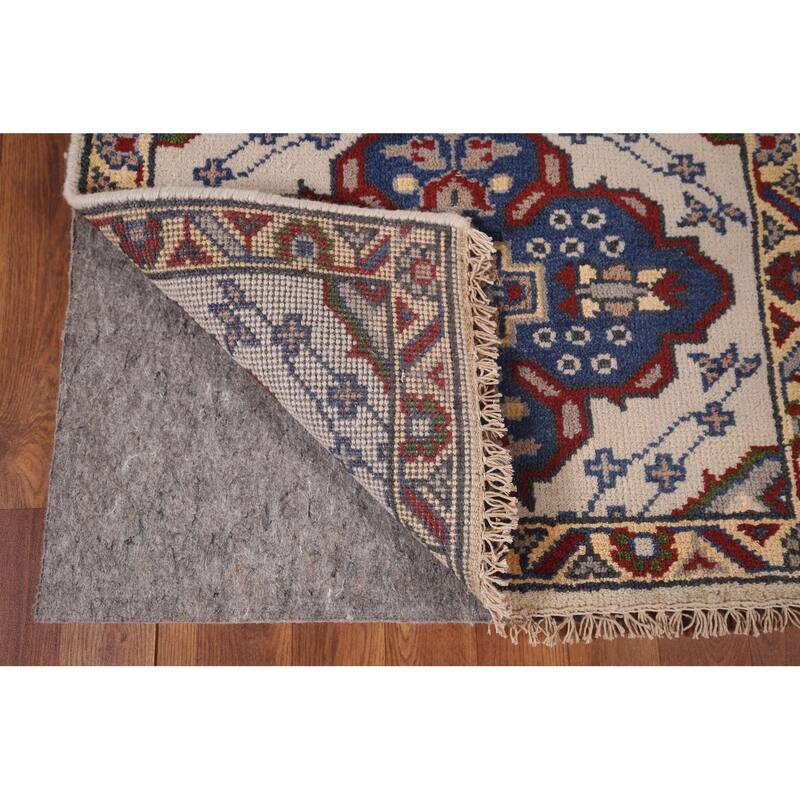 Geometric Kazak Runner Rug Hand-Knotted Beige Wool Carpet - 2'6"x 9'10"