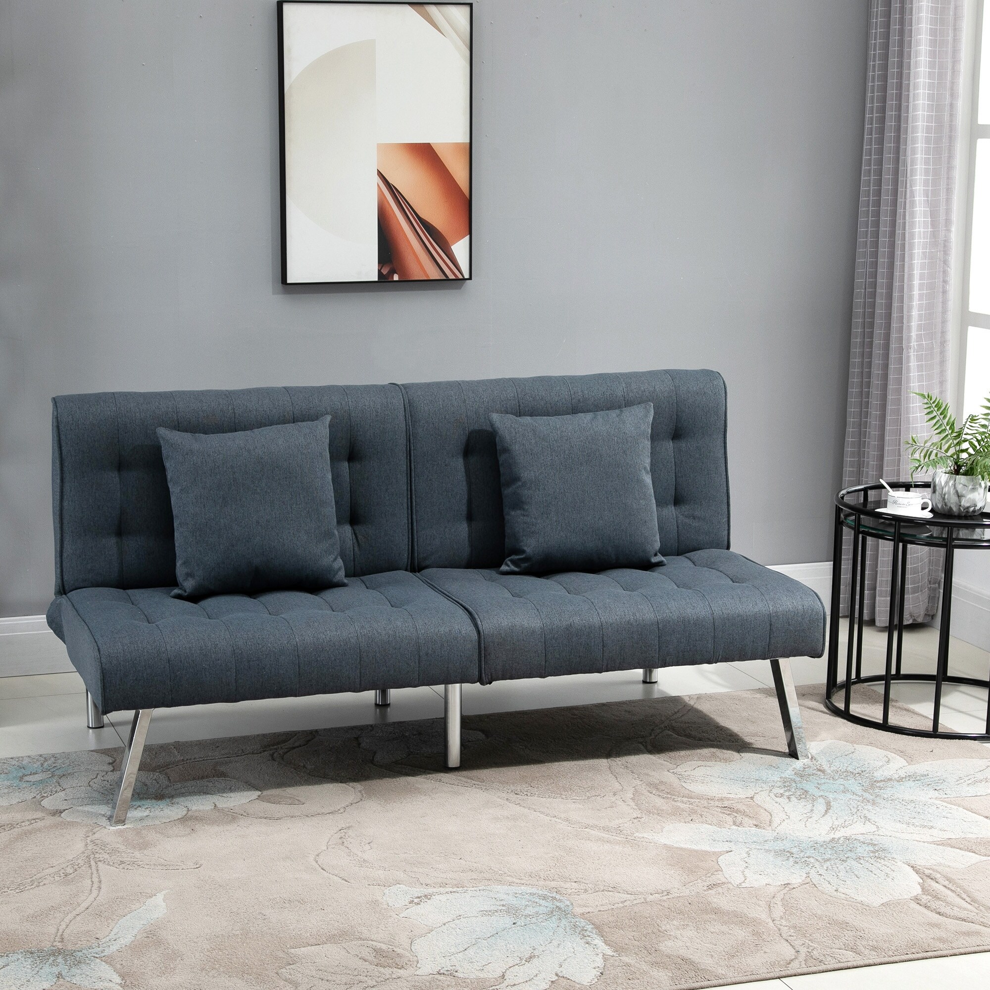 HOMCOM 2 Seater Convertible Sofa Bed with 7 Adjustable Angled Backrest Levels 2 Pillows and 5 Steel Legs 32.25 63 31.5