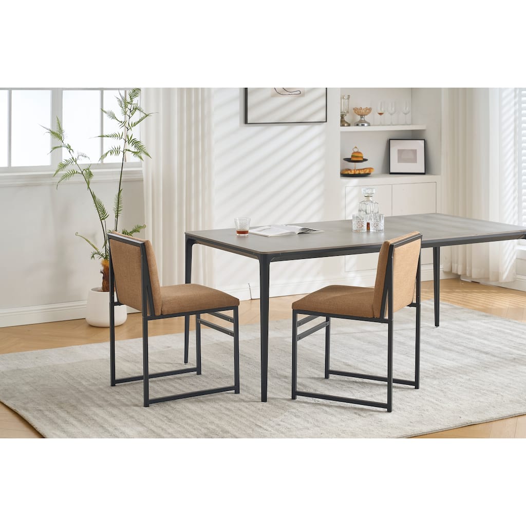 Modern Dining Chairs Set Of 2, Upholstered Linen Cushions And Backrest