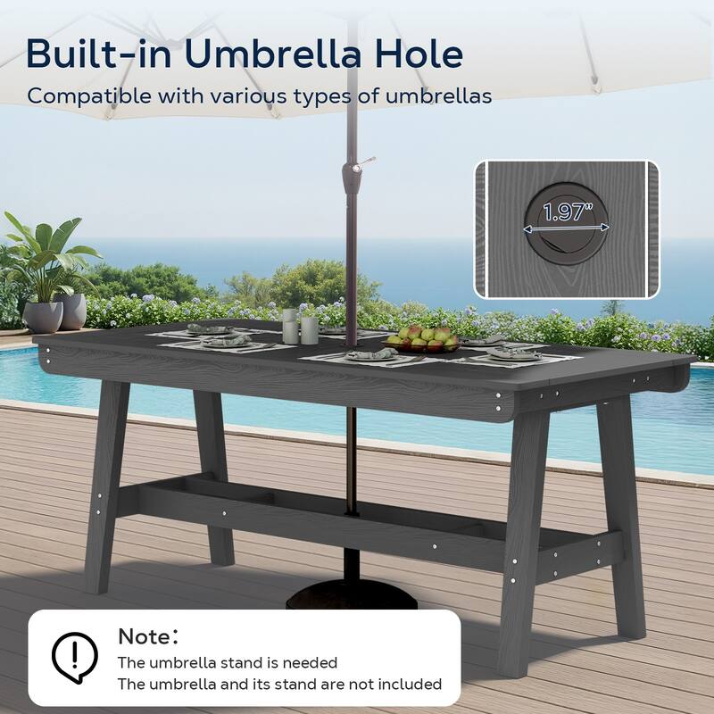 67.91in HDPE Rectangular Patio Dining Table with Umbrella Hole for 4 to 6 People - N/A