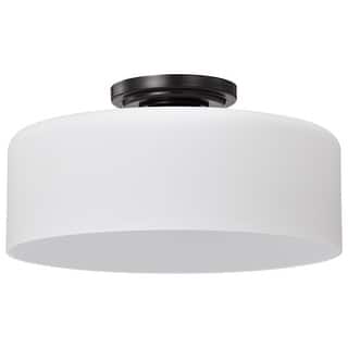 Warren - 13 Inch Semi Flush Mount - Gun Metal with Satin White Glass - Gun Metal