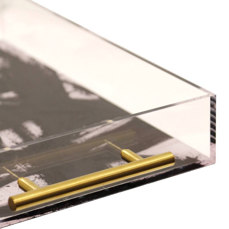 Harp & Finial Barbarou Acrylic Tray- Large - Abstract Print On Acrylic With Gold Handles