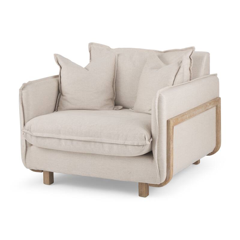 Roy II Beige Fabric w/ Light Brown Solid Wood Frame Arm Chair - 43.3"W x 41.7"D x 33"H - 43.3"W x 41.7"D x 33"H - Beige