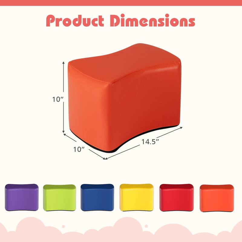 6-Piece Colorful Soft Sponge Cushion PU Leather Cover Stackable Seats Kids Stools - 14.5" x 10" x 10"