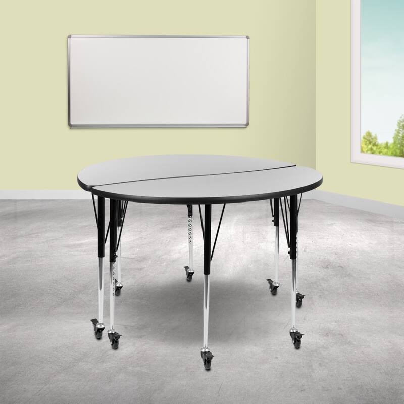 2 Piece Mobile 47.5" Circle Flexible Grey Adjustable Activity Table Set - Grey